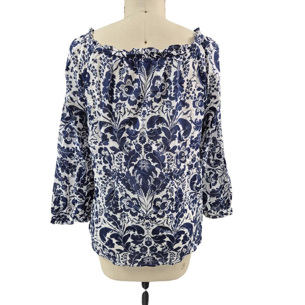 Women’s Opulent Floral Square Neck Top Blouse Ivory & Ink L - Picture 5 of 7